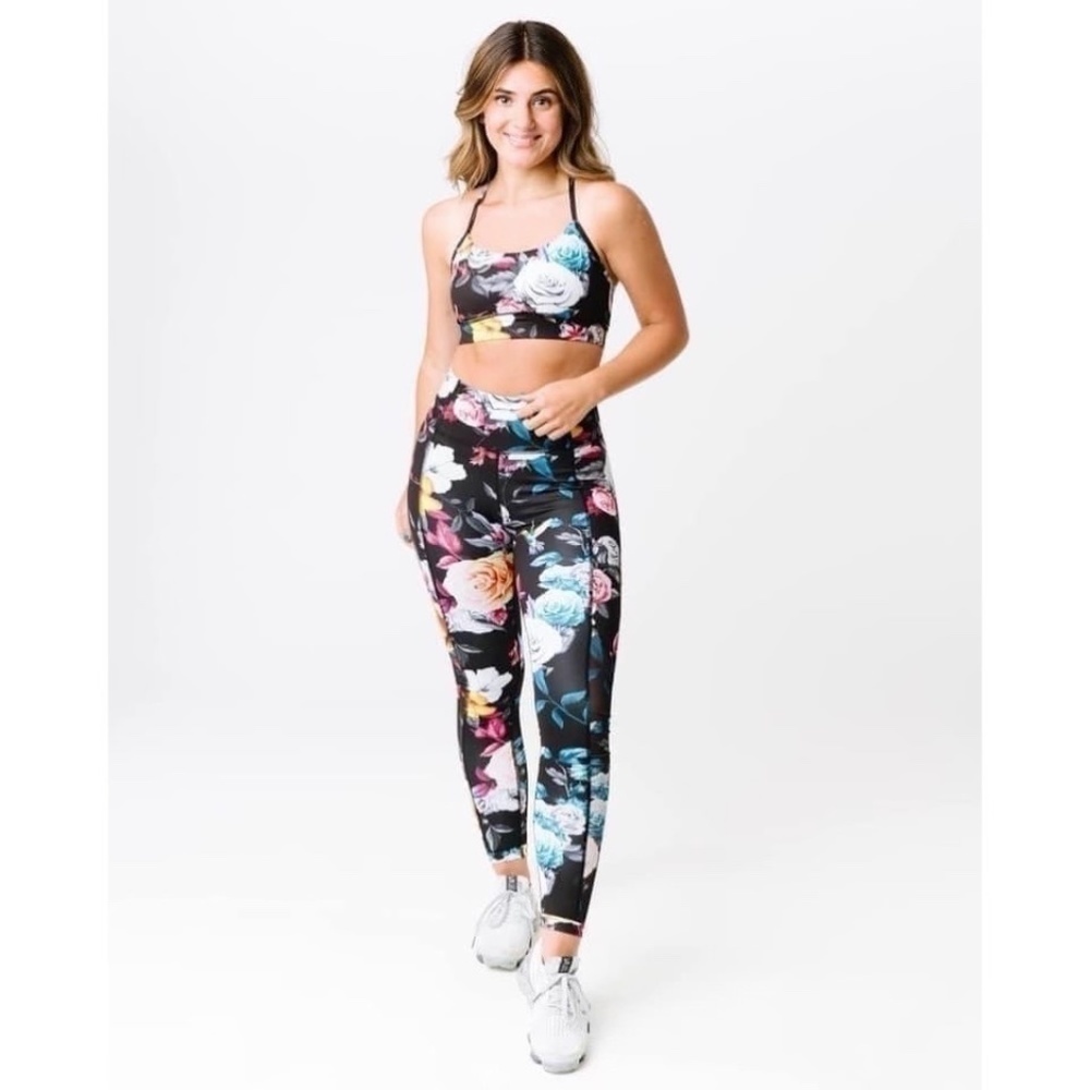 ZYIA Dark Floral Hi-Rise Mesh 7/8 Leggings, Size 4